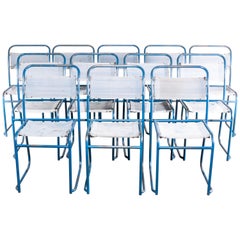 1940s Set of Twelve Pel/Cox Metal Tubular Metal Dining Chairs with Canvas Seats