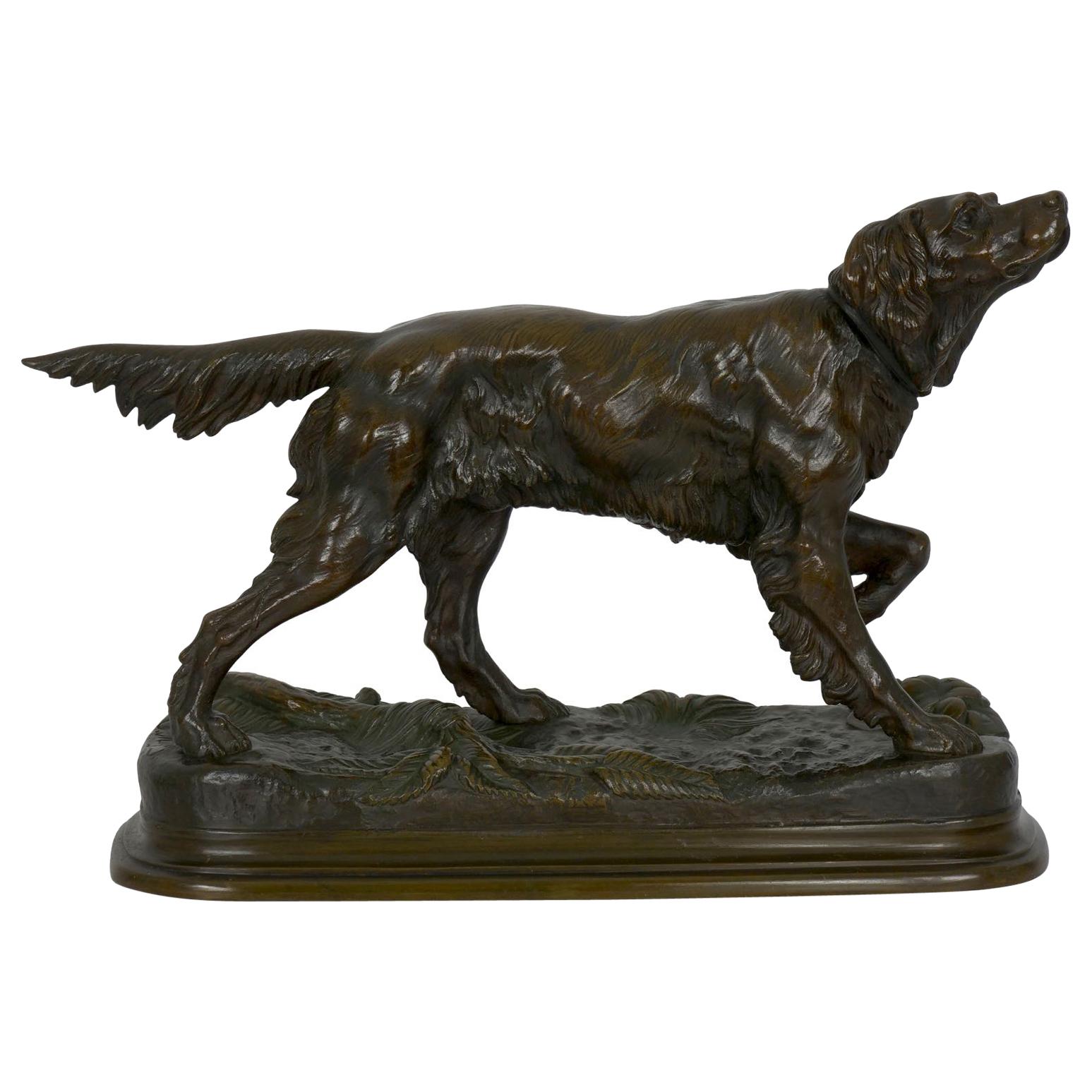 Antique French Bronze Sculpture of Setter Retriever Dog by Jules Moigniez