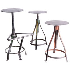 1950s Set of Three French Industrial Swivelling Welders Stools