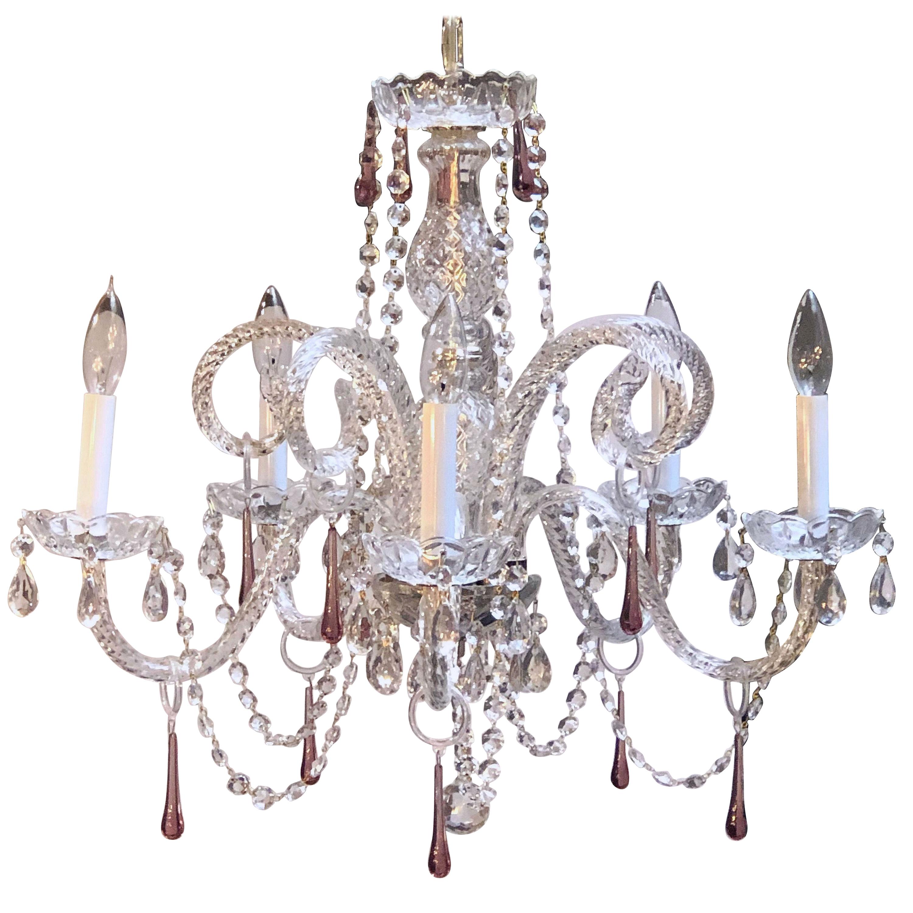 Italian Five-Light Venetian Crystal Drop Chandelier or Hanging Fixture (Dia 24")