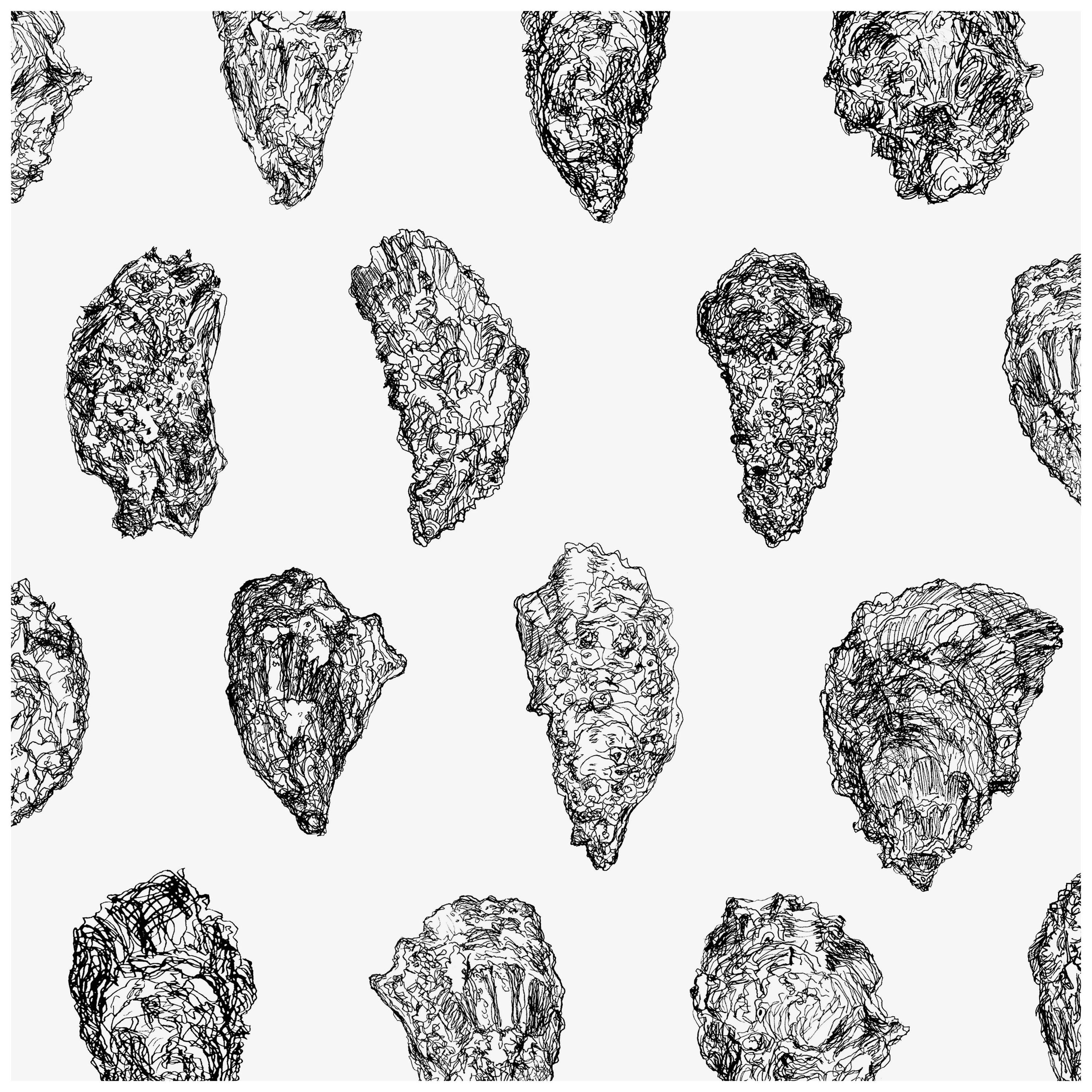 Oysters Wallpaper, Black and White on Smooth Paper For Sale