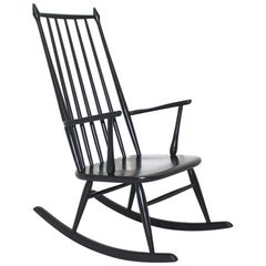 Scandinavian Modern Black Beech Retro Rocking Chair, 1960s
