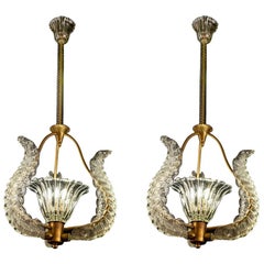 Pair of Liberty Pendants or Lanterns by Ercole Barovier, 1940s