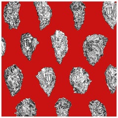 Oysters Wallpaper, Black and White on Red on Smooth Paper