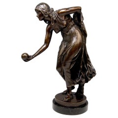 Bronze Art Nouveau Girl Playing Bowls by Walter Schott Gladenbeck Berlin