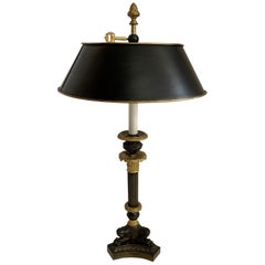 Wonderful French Empire Bronze Black Tole Bouillotte Candlestick Two-Tone Lamp