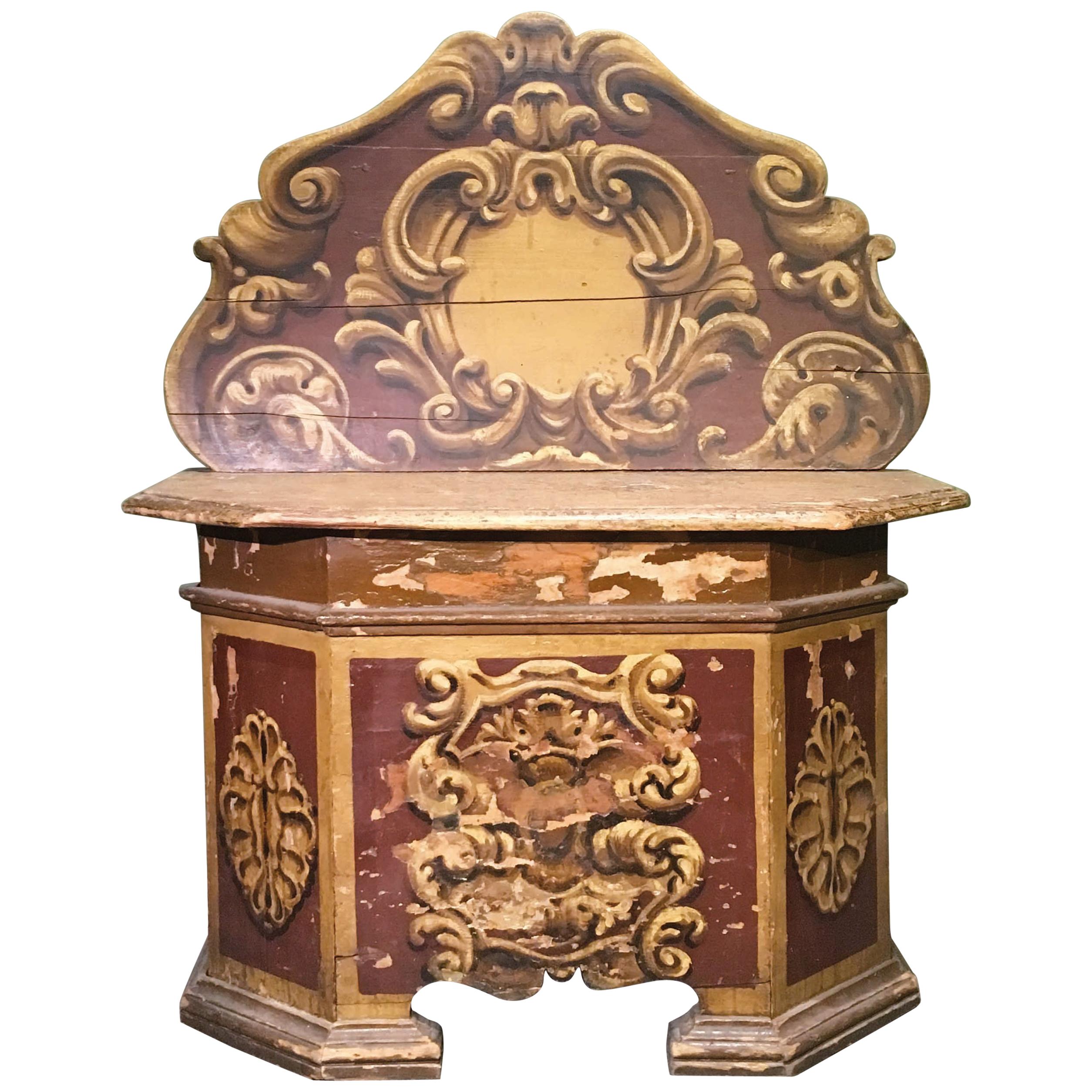 Mid 18th Century Italian Hand Painted Louis Xv Bench With Shaped