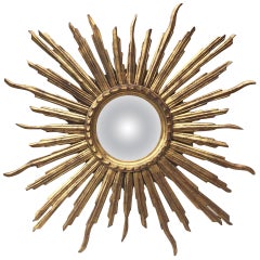 French Convex Sunburst Gilded Wood Mirror