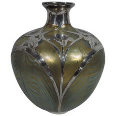Loetz Art Nouveau Glass and Silver Overlay Vase in Phänomen Pattern