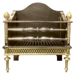 Regency Style Brass and Polished Steel Fire Grate Basket