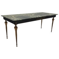 Vintage Brass Coffee Table with a Green Marble Top, 1950s