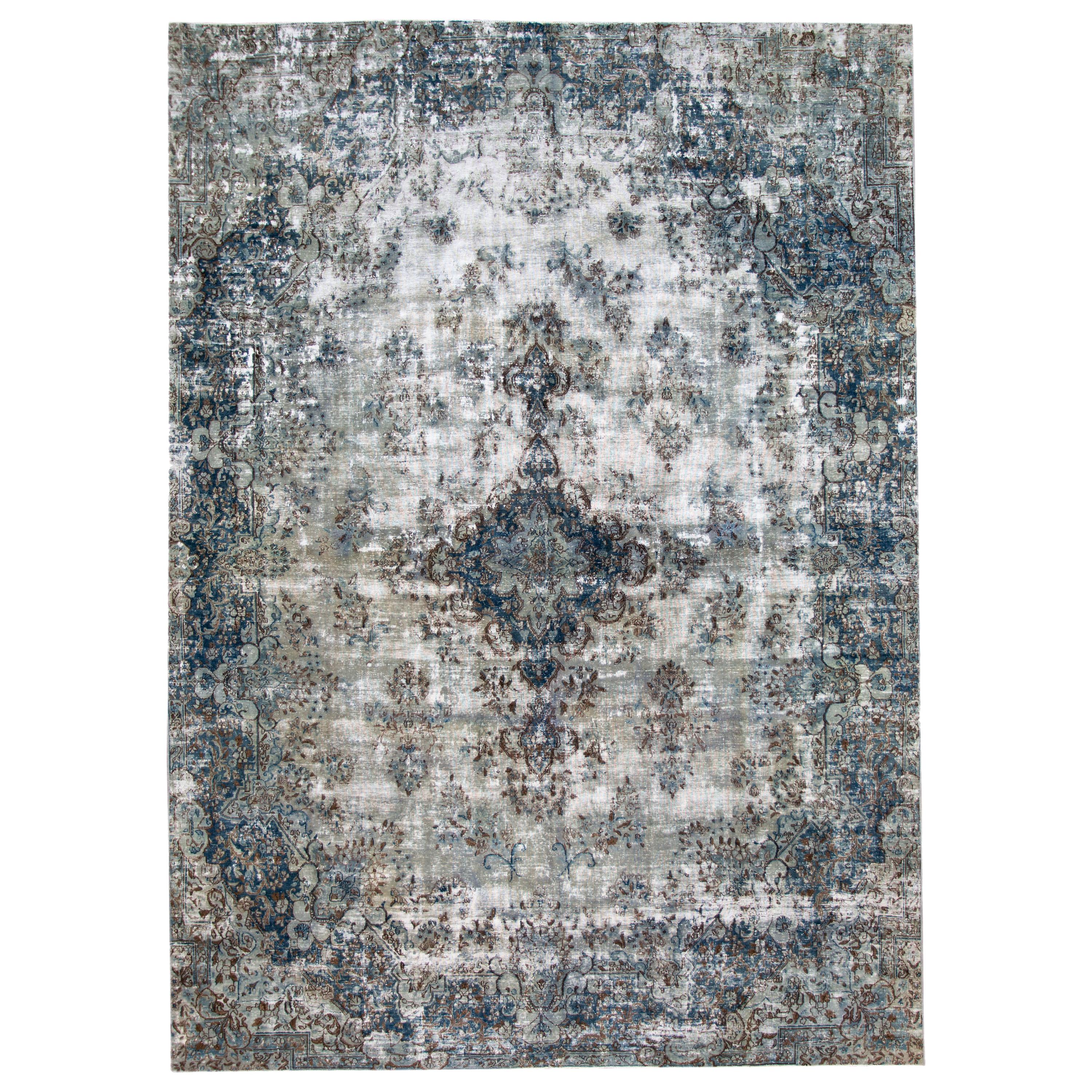 Vintage Distressed Hand-Knotted Wool Rug For Sale