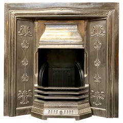 Antique Period Art Nouveau Style Polished Steel Fireplace Insert