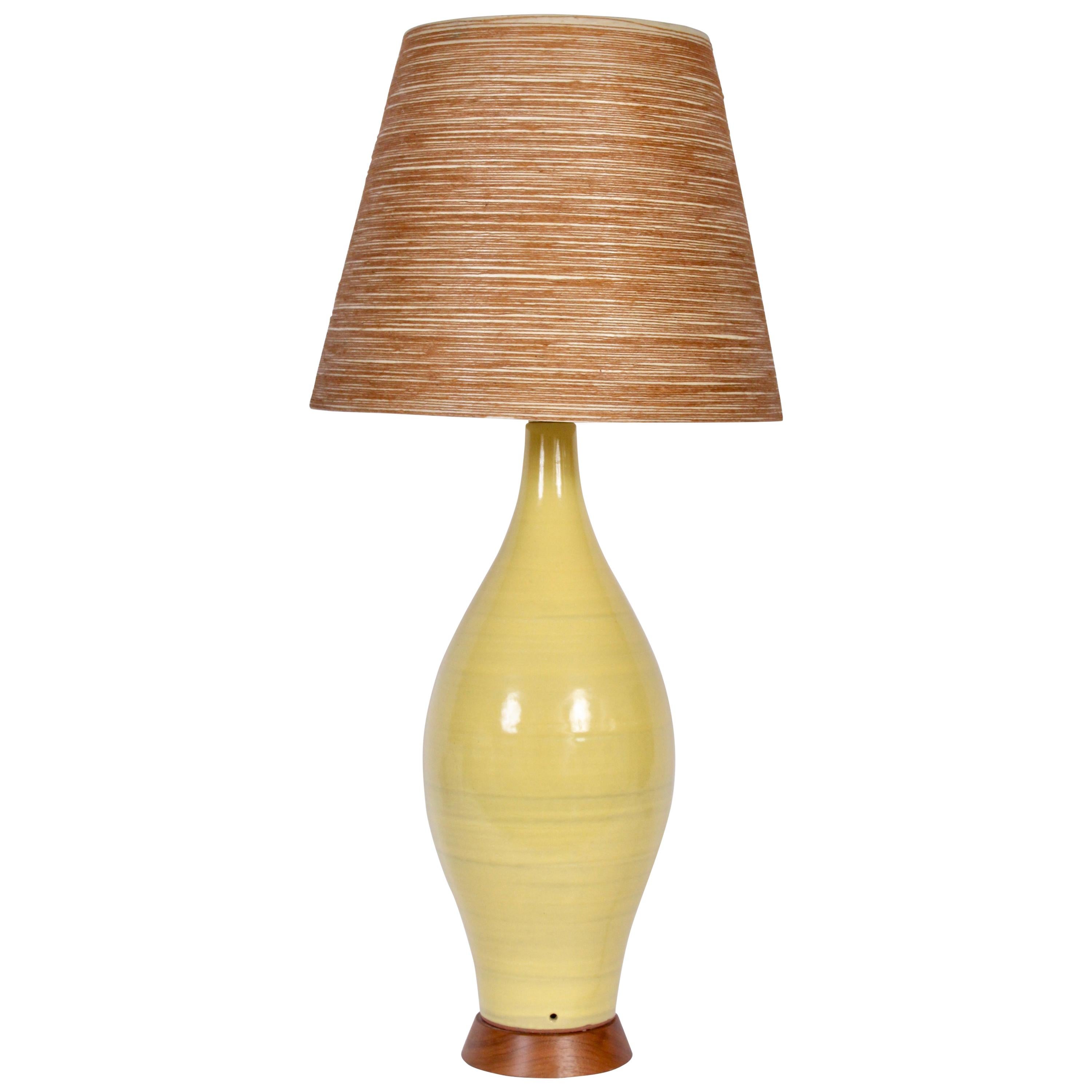 Mid-Century Modern Monumental Design-Technics Bright Yellow Banded Art Pottery Table Lamp For Sale