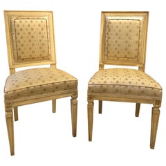 Set of Ten Jansen Style Paint Decorated & Gilt Louis XVI Style Dining Chairs