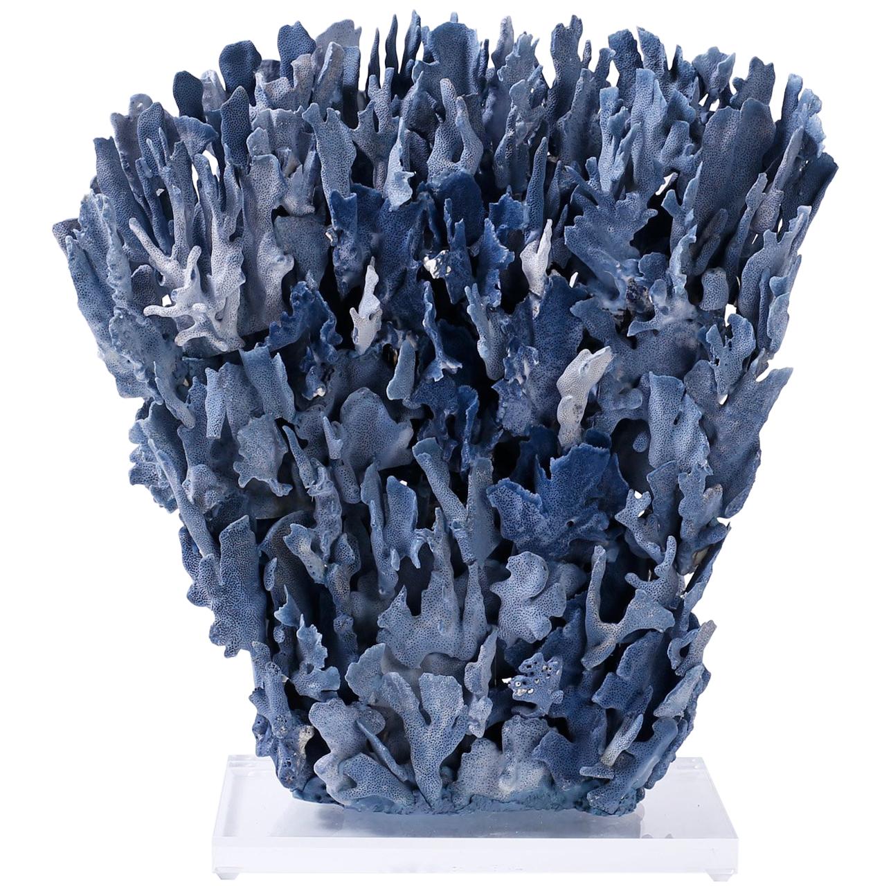 Large Blue Coral Sculpture Mounted on Lucite