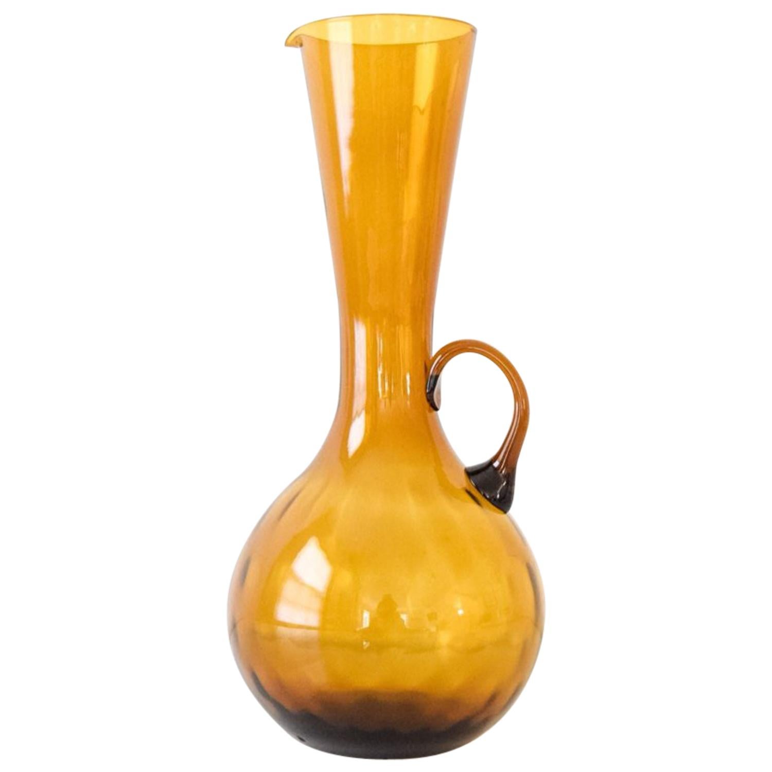 Mid Century Decorative Gold Amber Glass Pitcher or Vase For Sale