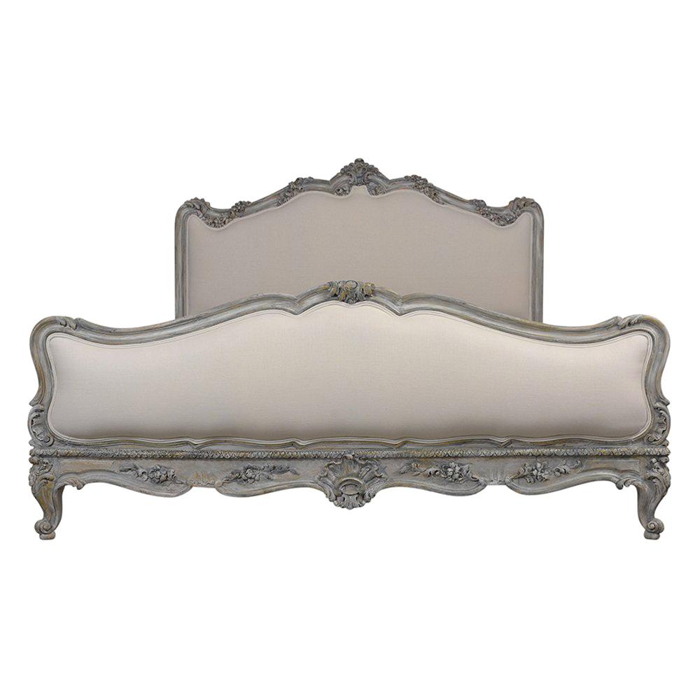 Distressed Finish 1900s Louis XV Style Queen Size Bed Bed