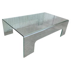 20th Century Mid-Century Modern Rectangular Curved Glass Coffee Table