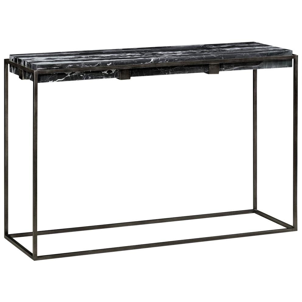 Console in Antiqued Pewter and Marble for Indoor or Outdoor