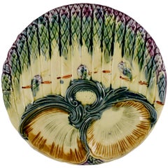 Luneville French Faïence Majolica Asparagus And Shell Plate, circa 1890