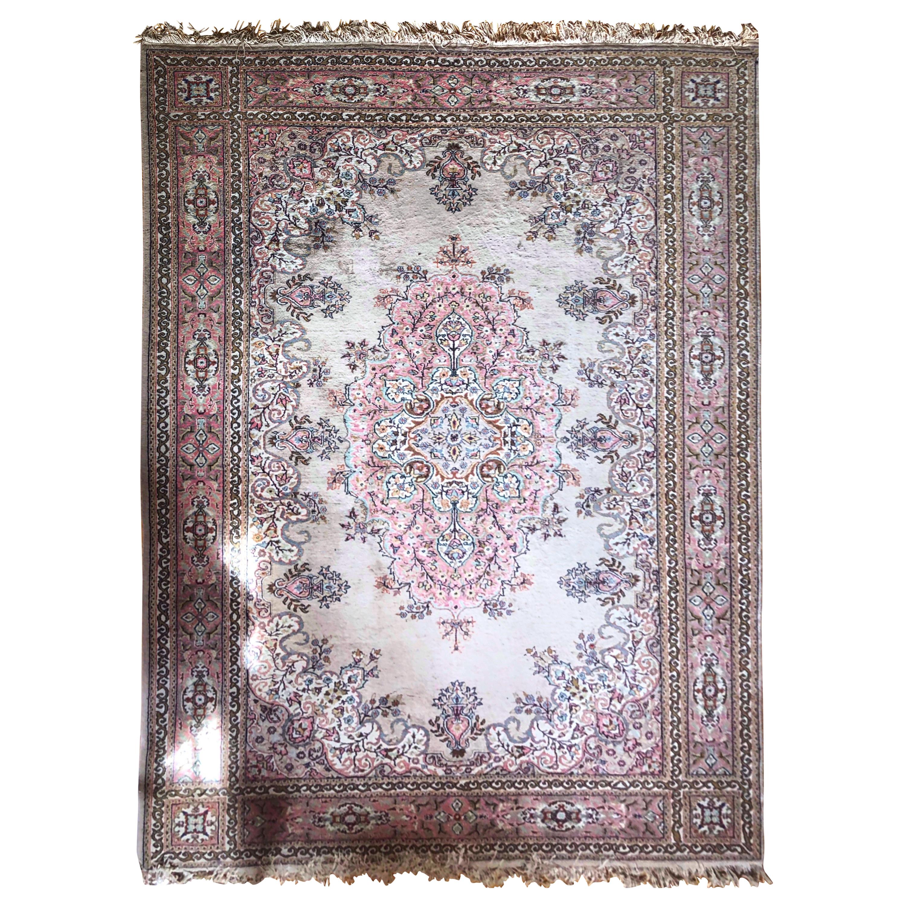 Turkish Large Carpet Kilim Pink Blue Floral Motives Elegant Asian Design SALE 