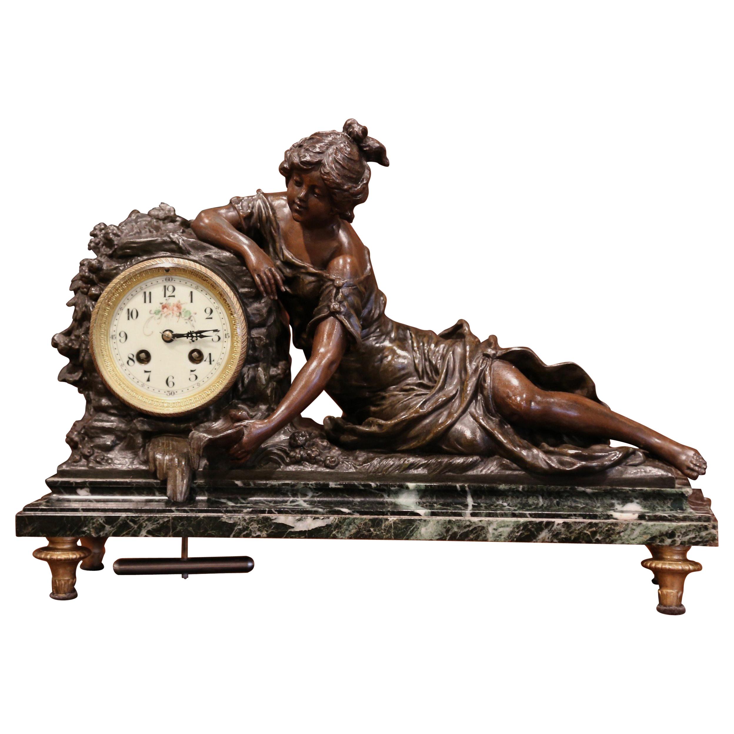 19th Century French Bronze and Marble Mantel Clock Signed L & F Moreau