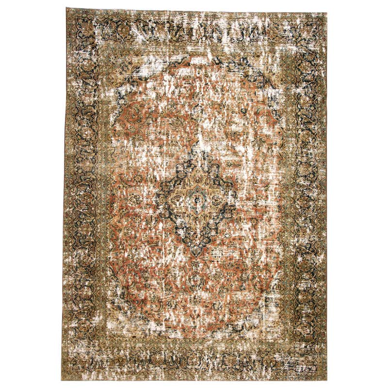 Vintage Distressed Hand Knotted Wool Rug For Sale at 1stDibs