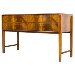 Retro Midcentury Burl Wood Sideboard Credenza with Glass Top, 1960s