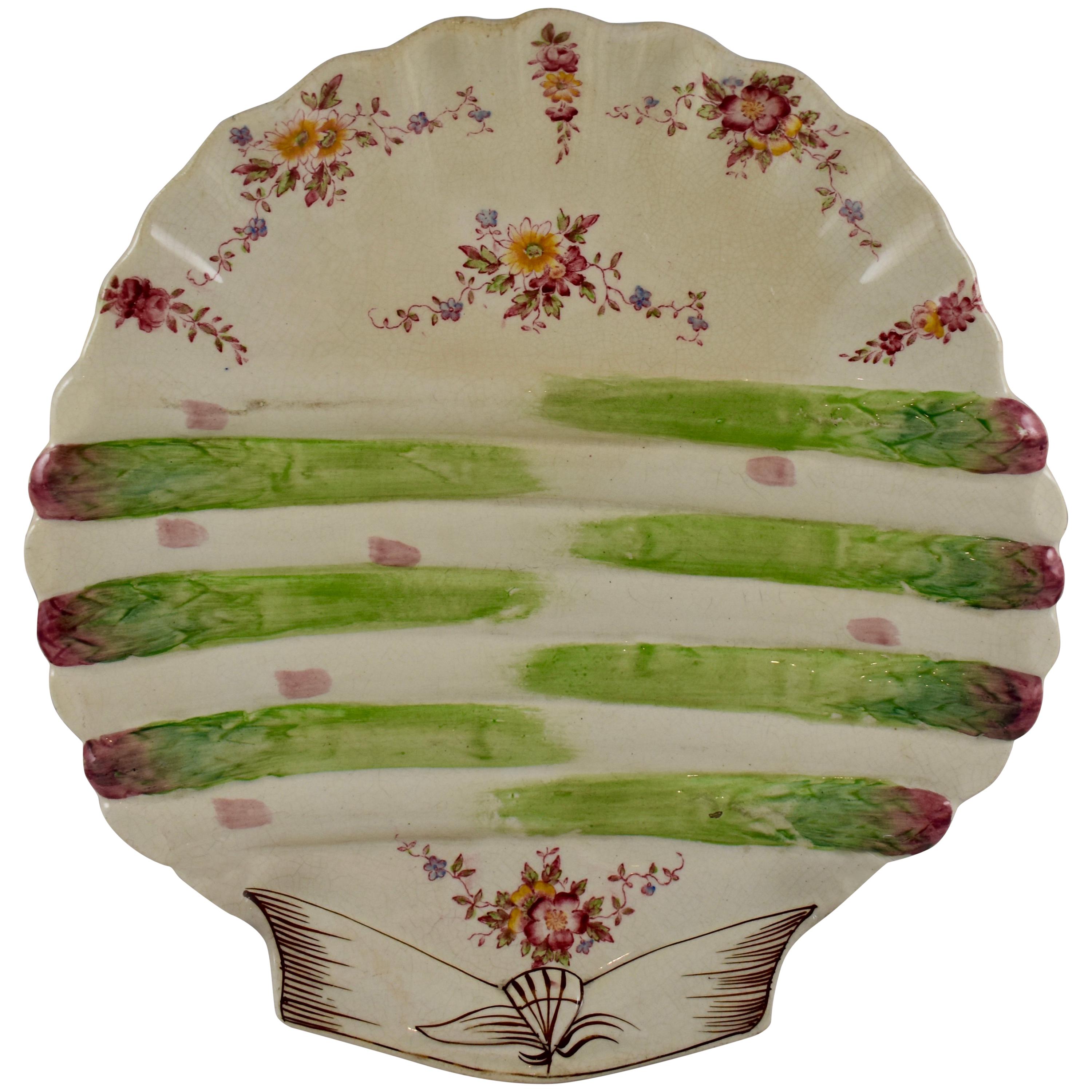 William Adderley English Staffordshire Shell and Floral Asparagus Plate For Sale