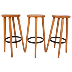 Three Scandinavian Mid-Century Modern Bar Stools in Blond Beech