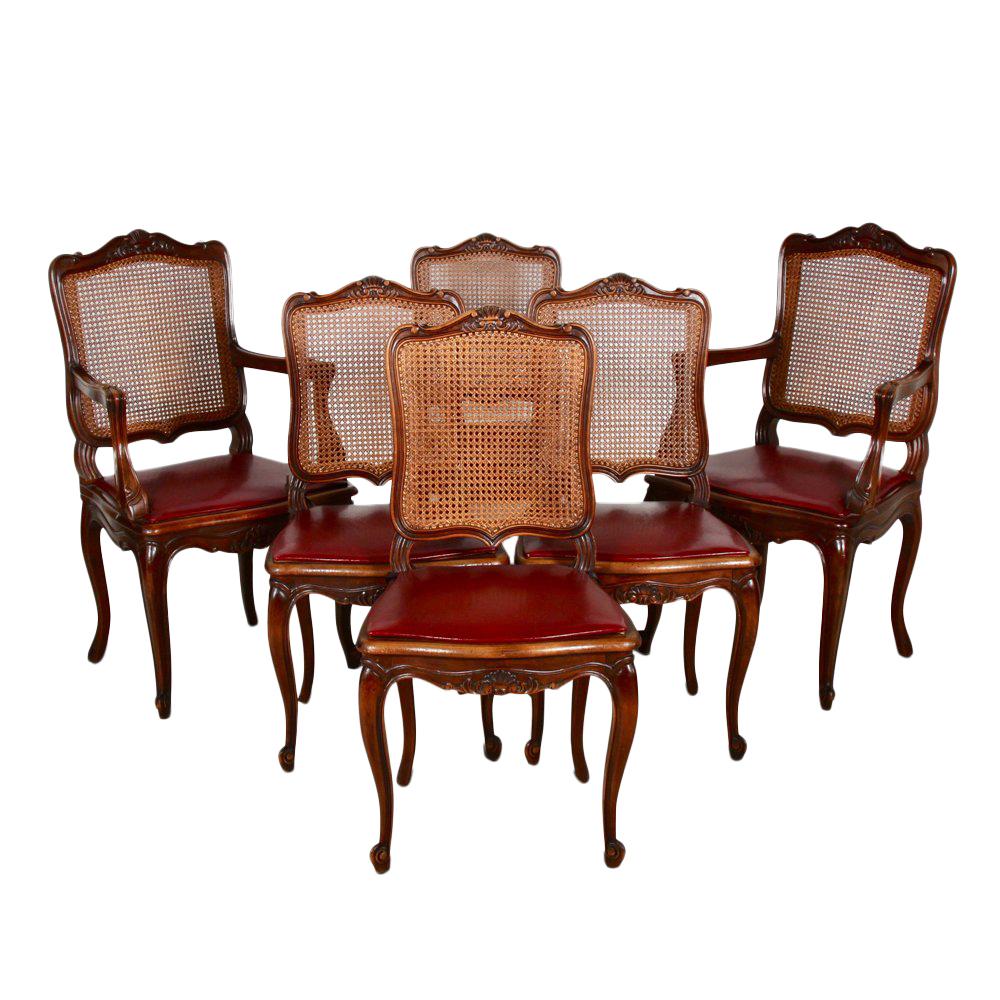 Set of Six Vintage French Louis XV Dining Chairs
