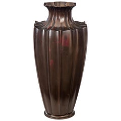Exceptional Japanese Patinated Bronze Lotus Flower Vase