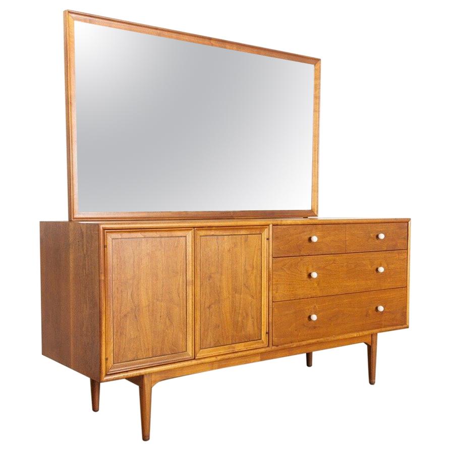 Midcentury Kipp Stewart Drexel Declaration Wood Lowboy Dresser with Mirror