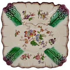 Antique French Faïence Longchamp Terre de Fer Hand-Painted Asparagus Plate