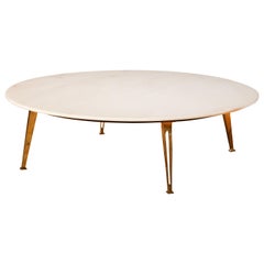 Mid-Century Modern Carrara Marble and Brass Round Coffee Table, Italy, 1950s