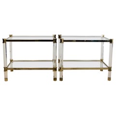 Pair of Extraordinary Lucite, Brass and Glass Side Tables, France, 1970s