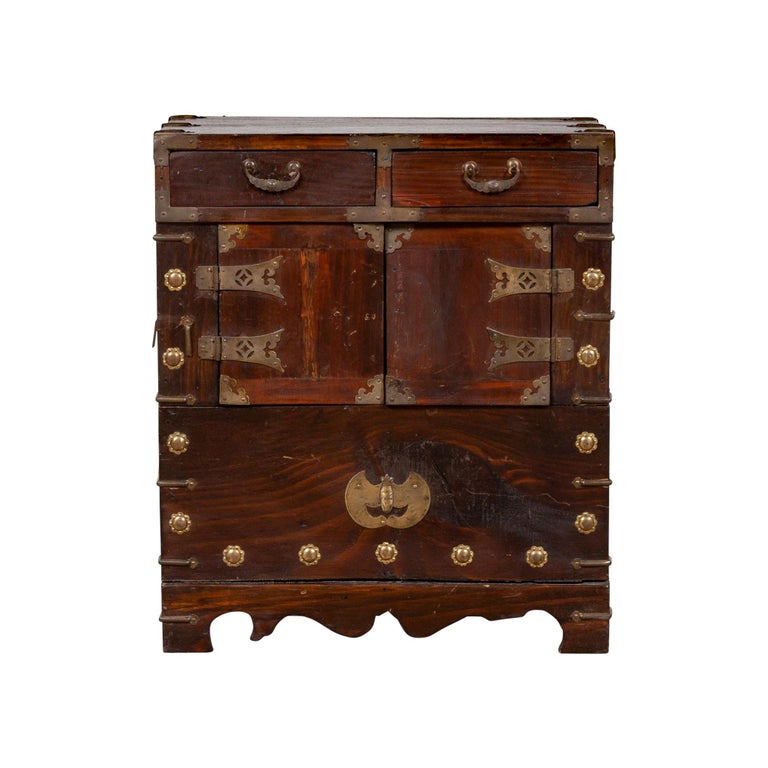 Vintage Korean Side Chest with Brushed Brass Hardware, Drawers and