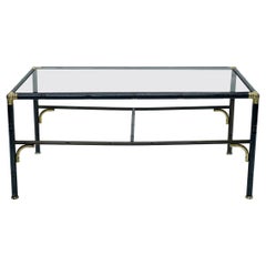 Hollywood Regency Steel and Brass Faux Bamboo Coffee Table, Smoked Glass Top