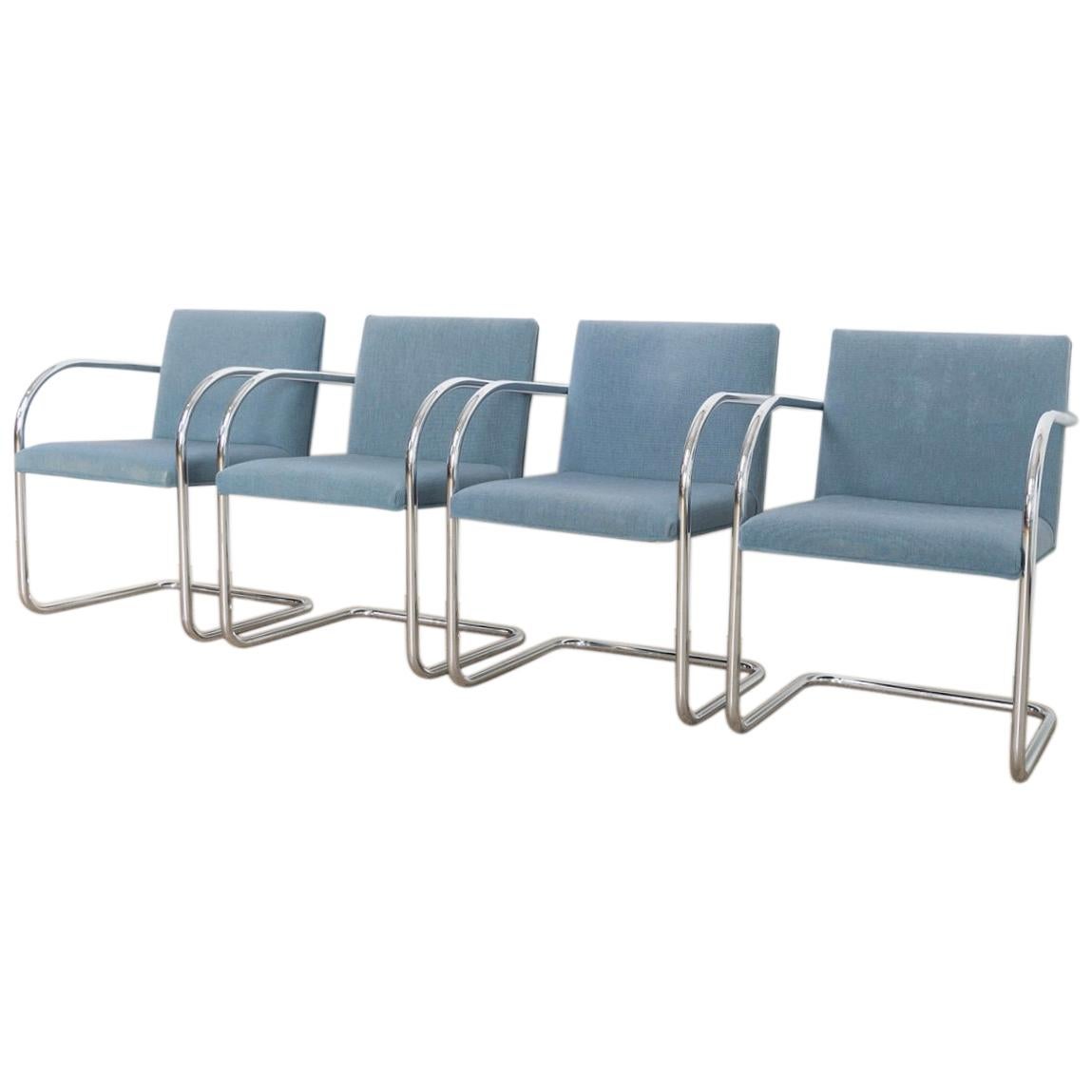 Mies van der Rohe Blue BRNO Chrome Cantilever Dining Chairs, Set of 4