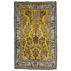 Vintage 1940s Gold and Blue Ghom Tree of Life Persian Rug, 8x10