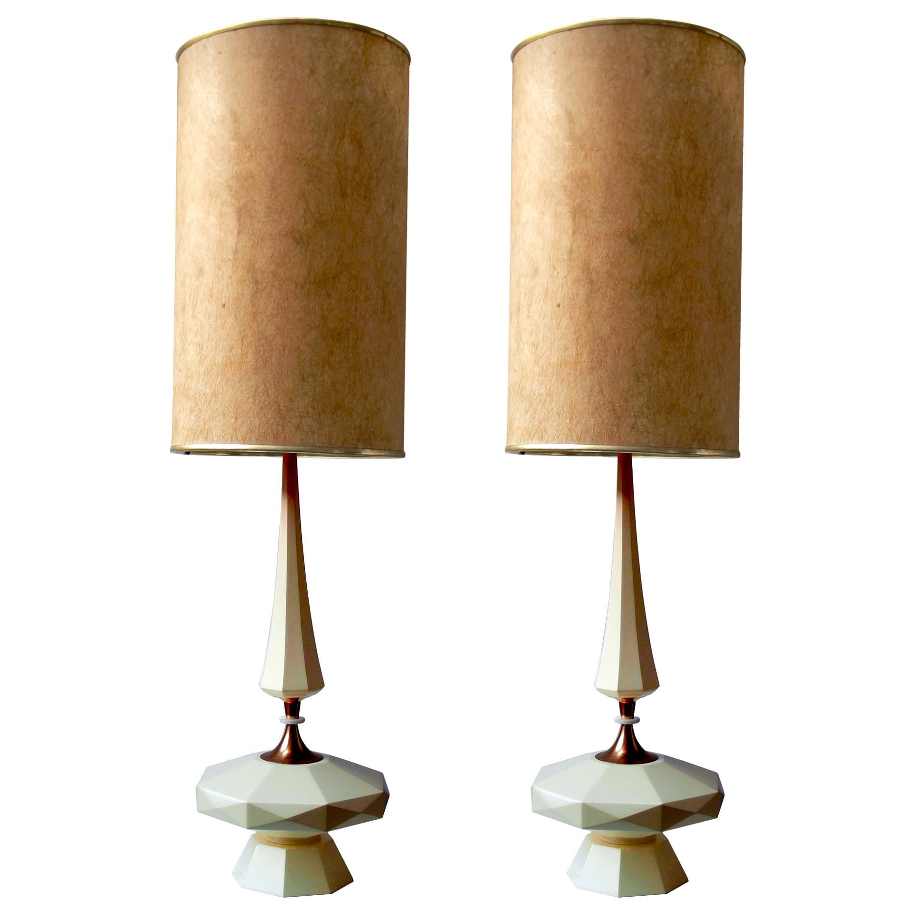 Table Lamp Mid-Century Modern Architectural Wood and Brass, 1950s
