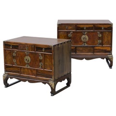 Mid-Century Modern Low Asian Nightstands, a Pair