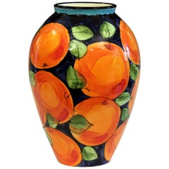 Vintage Studio Orange Fruit Art Pottery Denise Ford Slip Trail Vase Signed