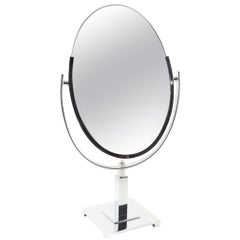 Tabletop Vanity Mirror with Mirrored Chrome Stand in the Style of Karl Springer