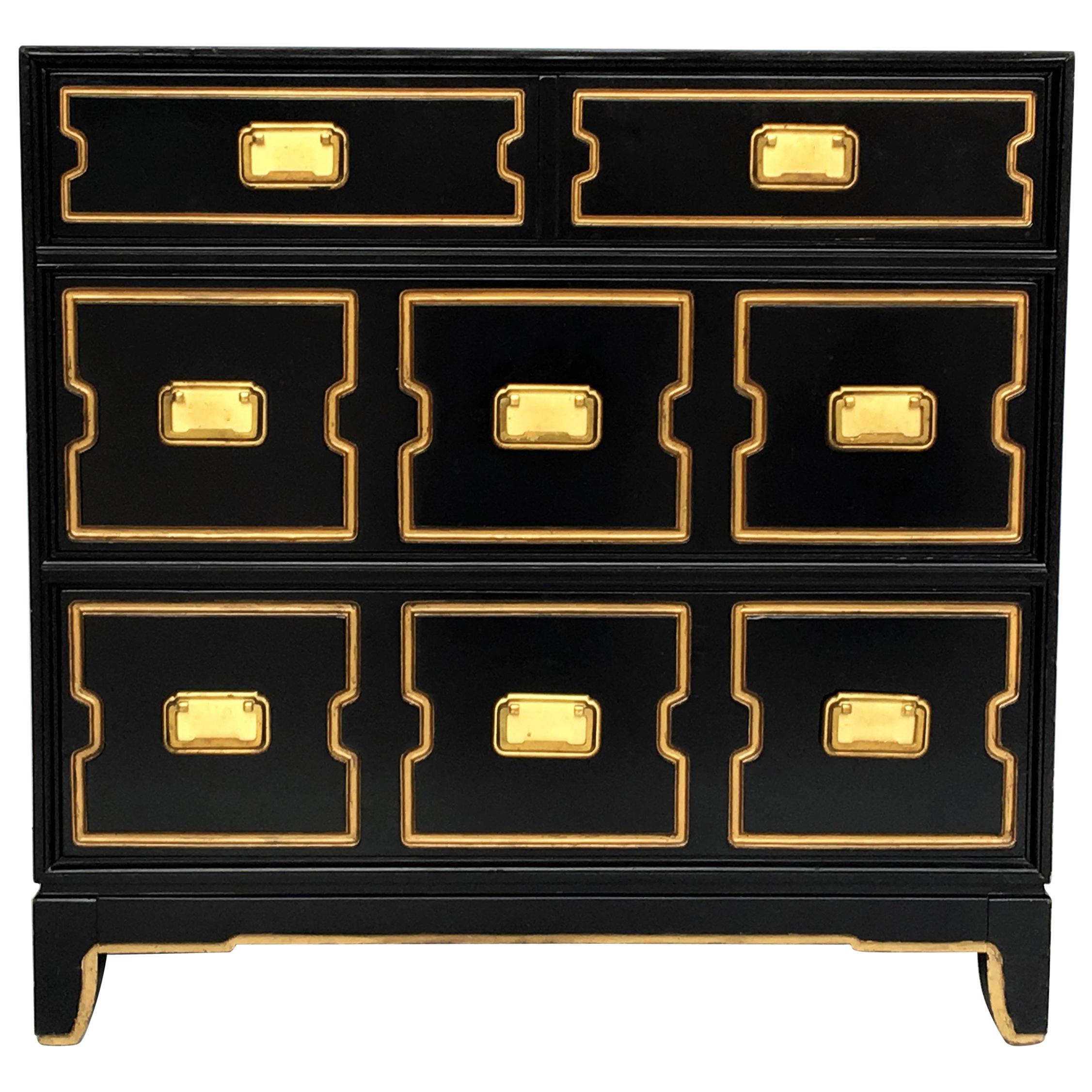 Vintage Black and Gold Dorothy Draper Style Chest For Sale