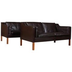 Børge Mogensen a Pair of Two-Seat Sofas, Model 2212, Original Brown Leather