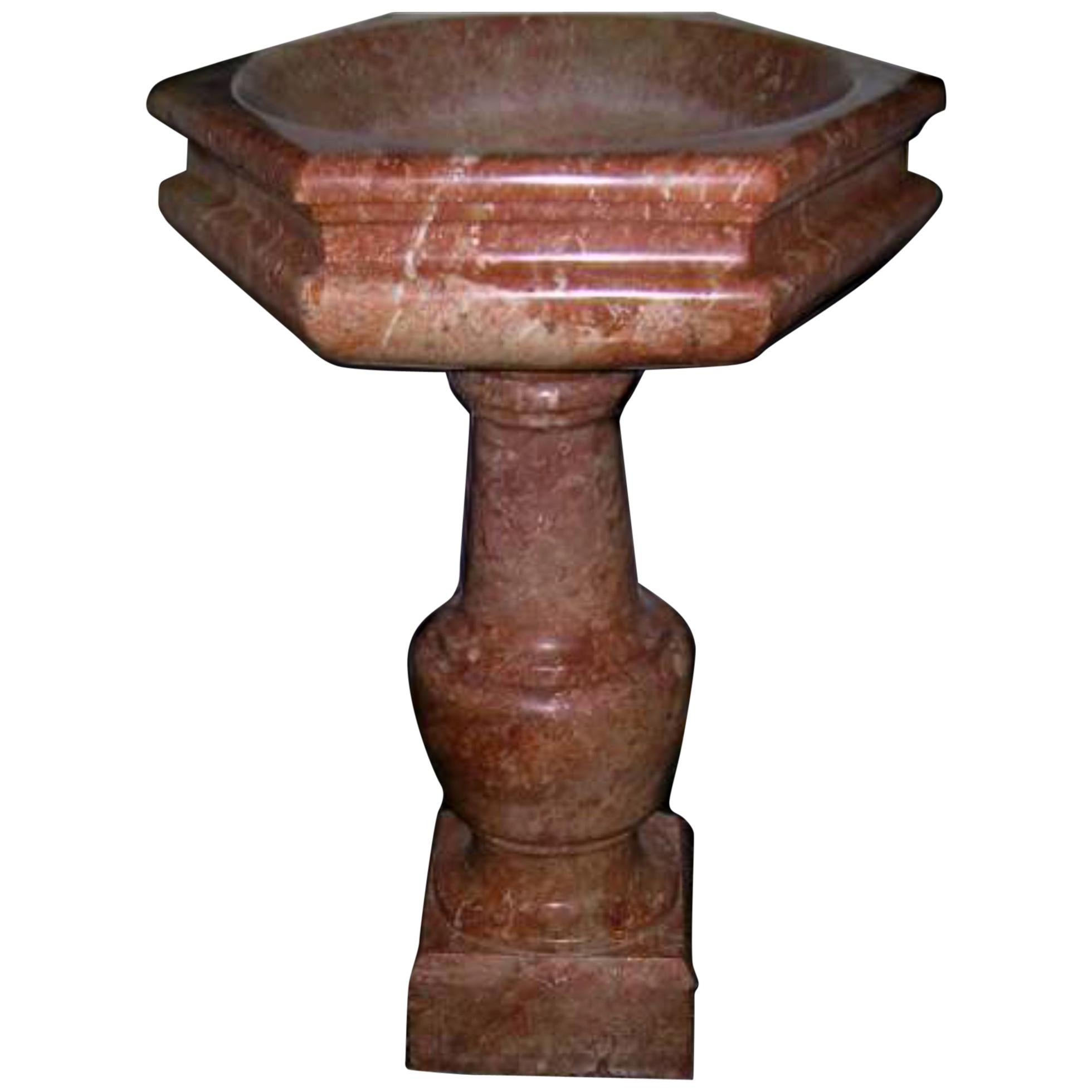 Rare Italian Font in Red Marble, 17th Century