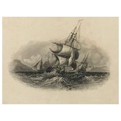 Proof of an American Bank Note, Three Sailing Ships , No. 54, circa 1870