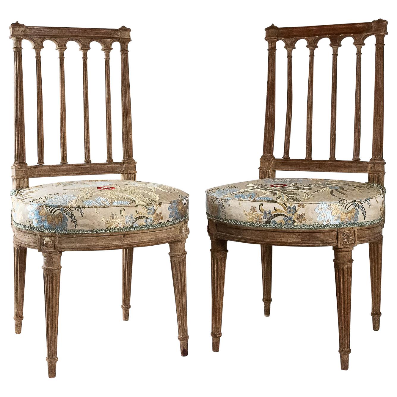French Louis XVI Period, Pair of Chairs in Lacquered Beechwood, circa 1780